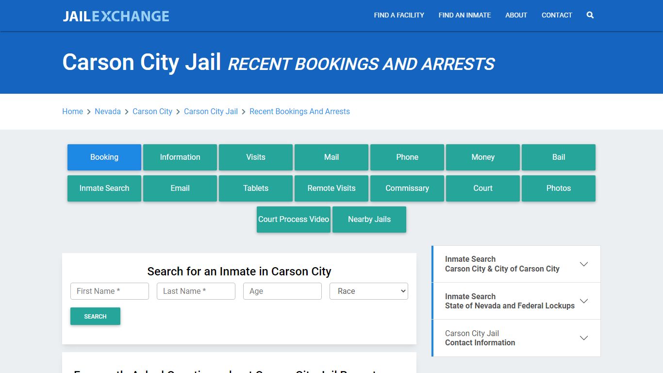 Carson City Jail Recent Bookings And Arrests - Jail Exchange