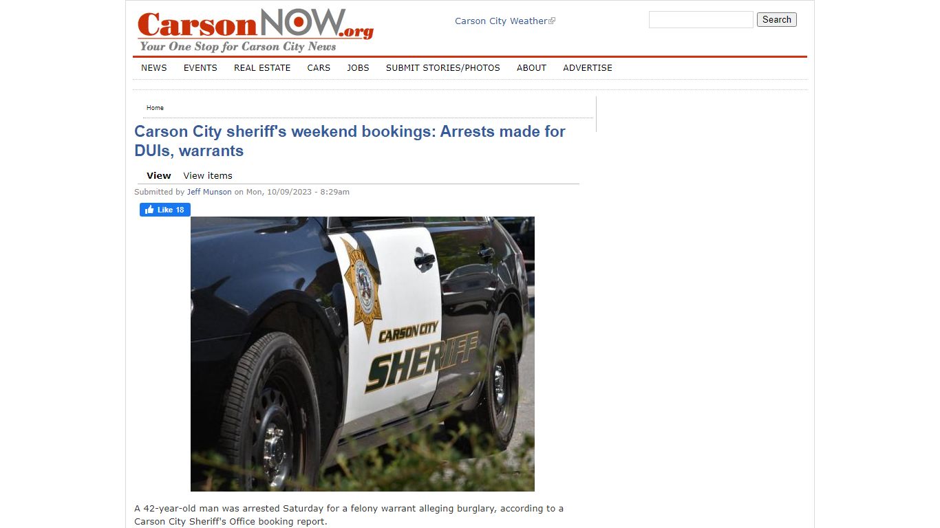 Carson City sheriff's weekend bookings: Arrests made for DUIs, warrants